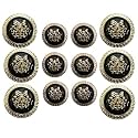 REENA Black Crown 6+6 Big + Small pc Fancy Synthetic Resin PVC Material Button Designer Buttons for Coats Shirts Blazers (Black Crown 6+6 pc PVC)