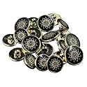 REENA Black Lotus PVC 6+6 Fancy Synthetic Resin PVC Material Button Designer Buttons for Coats Shirts Blazers. Black Gold (pvc8)