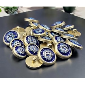 reena blue gold shield 66 pvc fancy synthetic resin pvc material button designer buttons for coats shirts blazersblue gold shield 66 pvc