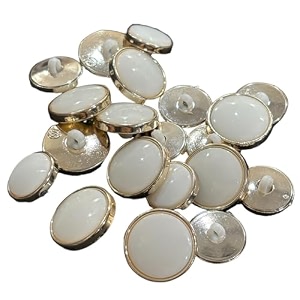 reena fancy white golden round set of 12 66 synthetic resin pvc material buttons - designer buttons for coats shirts blazers white gold finish great for garments headbands and gift wrapping