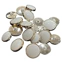 REENA Fancy White Golden Round Set of 12 (6+6) Synthetic Resin PVC Material Buttons - Designer Buttons for Coats, Shirts, Blazers, White Gold Finish, Great for Garments, Headbands, and Gift Wrapping