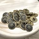 REENA Indo Western Gold Wheel Carving Designer Buttons - 10 Pc Beautiful Round Fancy Synthetic Black Resin PVC Material for Coats, Shirts, Blazers (Black Gold)