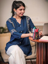 reepree Casual Embroidered Women Blue Top