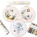 REEWISLY 3ps Embroidery Starter kit Patterns, DIY Adult Cross Stitch Kits Beginner, Including 3 Plastic Embroidery Rings, 1 Scissors, Colored Threads,Needles and Instructions
