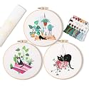 REEWISLY 4 pcs of Embroidery Starter kit with Patterns and Instructions, DIY Adult Beginner Cross Stitch Kits, Including 2 Plastic Embroidery Rings, 1 Pair of Scissors, Colored Threads and Needles