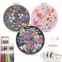 REEWISLY S162+164+165 3pcs Embroidery Starter kit with Patterns and Instructions, DIY Adult Cross Stitch Kits Beginner, Including 3 Plastic Embroidery Rings, 1 Scissors, Colored Threads and Needles