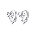 Reffeer Solid 925 Sterling Silver CZ Bow Hoop Earrings for Women Teen Girls Bowknot Hoop Earrings Ribbon Huggie