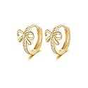 Reffeer Solid 925 Sterling Silver CZ Bow Hoop Earrings for Women Teen Girls Bowknot Hoop Earrings Ribbon Huggie