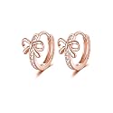 Reffeer Solid 925 Sterling Silver CZ Bow Hoop Earrings for Women Teen Girls Bowknot Hoop Earrings Ribbon Huggie