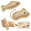 Refillable Catnip Kicker Toys, Sisal Fish & Mouse with Catnip & Silvervine Gall Fruit, Durable Interactive Cat Toy for Indoor Cats, 2-Pack