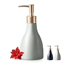 Refillable Gold Dispenser for Bathroom Countertop, Modern Dish Soap Dispenser Bottle for Kitchen Soap Pump Lotion, Ceramic Hand Soap Dispenser with Gold Pump (Khaki)
