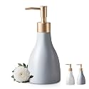 Refillable Gold Dispenser for Bathroom Countertop, Modern Dish Soap Dispenser Bottle for Kitchen, Ceramic Hand Soap Dispenser with Gold Pump for Liquid Laundry Shower 280ml (Gray)