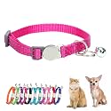 Reflective Cat Collar with Bell, Soft Nylon Break Away Kitten Collar with Bells, Breakaway Dog Collars for XXS Xs Small Tiny Little Girl Pet Dogs, Neck 7-11 Inch Hot Pink