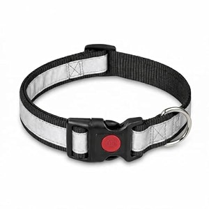 reflective dog collar with button lock  adjustable safety collar with reflective strip  secure amp comfortable pet collar for dog black m
