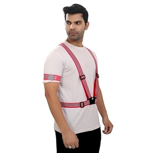 reflectosafe high visibility cycling cycle elastic cross belt and 2 arm bands vest reflective wear all highly reflective and adjustable strap for maximum flexibility - green
