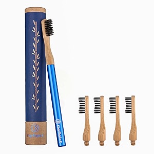 reflekt foreverhandle bamboo wooden toothbrush with aluminium handleampreplaceable 5 heads soft bristles anti bacterialeco-friendlyampno plastic brush suitable for adultsampkids teeth royal bluemanual