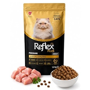 reflex plus persian adult cat food hypoallergenic with chicken  super premium dry food for adult persian cats  hairball control skin amp coat support digestive health  15 kg