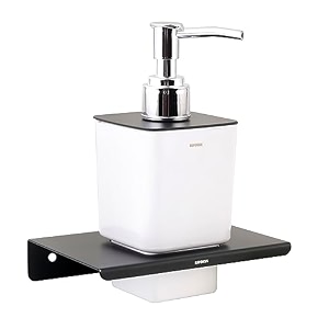 304 steel and glass liquid soap dispenser anti-rustwall mounted for bathroom and washbasin hand wash dispenser bathroom accessories glass bathroom soap holder - matte black finish