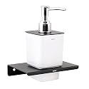 304 Steel and Glass Liquid Soap Dispenser (Anti-Rust,Wall Mounted) for Bathroom and Washbasin Hand wash Dispenser Bathroom Accessories (Glass Bathroom soap Holder) - Matte Black Finish