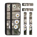 Refrigerator Door Handle Covers Pack of 6, Washable Anti-Skid Protector for Fridge Dishwasher Oven Keep Off Fingerprints Oil Stain Food Spot for Home Kitchen Decoration, Daisy Wood Grain