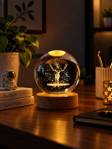 refulgix 3d deer crystal ball light-usb powered ledwooden base table night lamp
