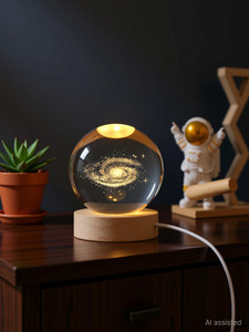 refulgix 3d galaxy crystal ball light-usb powered ledwooden base table night lamp