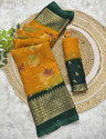 RegalDrapes Printed Mysore Georgette Saree Mustard