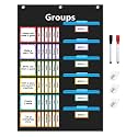 REGELETO Small Group Management Pocket Chart with 96 Cards Classroom Jobs Chart Small Group Organizer and on Task for School Teacher Homeschool Learning Supplies (Black)