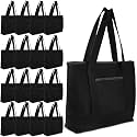 Reginary 16 Pcs Women Canvas Tote Bag 18 Inch Reusable DIY Bag,Black