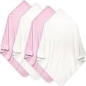 Reginary 4 Pack Hooded Baby Bath Towels Coral Fleece, White Pink, Solid