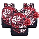 Reginary 6 Pcs/ 3 Set Burgundy Red Cheer Backpacks with Pom Keychain