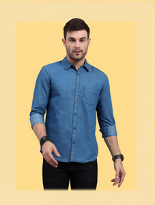 Regrowth Men Solid Casual Blue Shirt