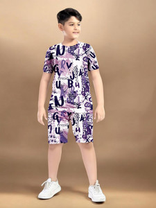 regy boys printed polycotton kids nightwear purple pack of 1