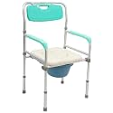 Rehamo Comy WBA Bedside Commode - Soft Seat, Folding Aluminum Frame, Armrest &amp; Backrest, Removable Bin with Lid | Easy to Clean, Water-Resistant | Men &amp; Women, Adults, Patients