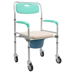 rehamo comy wbaw bedside commode with wheels- folding aluminum frame soft seat armrest amp backrest removable bin with lid easy to clean water-resistant  ideal for men women