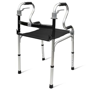 rehamo lightweight compact folding walker with adjustable height folding seat amp sit to stand support  fixed aluminium walker for old aged pregnant leg injured with 1 year warranty