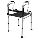 Rehamo Lightweight Compact Folding Walker with Adjustable Height, Folding Seat &amp; Sit to Stand Support | Fixed Aluminium Walker for Old Aged, Pregnant, Leg Injured with 1 Year Warranty