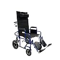 Rehamo Steely R Transit Foldable M-Steel Frame Reclining Wheelchair with Angle Adjustable Leg Rest, Mag Wheels, Nylon Padded Upholstery, Removable Armrest, Headrest, & Leg Rest, & Rigid