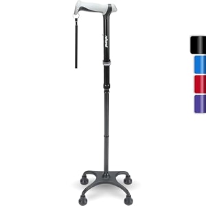 rehand aluminum rubber quad canefoldable walking cane for men amp women with 4-pronged base for extra balance amp stability-adjustablecollapsiblewalking stick for right or left handed seniors amp adults