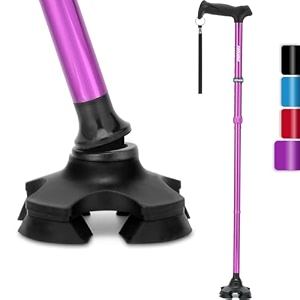 rehand walking stick for men amp women - foldable adjustable lightweight self standing pivot walking cane soft handle grip with travel bag walking sticks for seniors amp adults purple