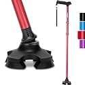 REHAND Walking Stick for Men &amp; Women - Foldable, Adjustable, Lightweight, Self Standing Pivot Walking Cane, Soft Handle Grip, with Travel Bag, Walking Sticks for Seniors &amp; Adults (Red)