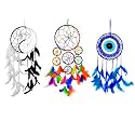Reiki Crystal Products Ying Yang, Evil Eye, 7 Round Wall Hanging Dream Catcher for Positive Energy and Protections, Pack of Combo 3 pc