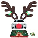 Reindeer Antlers Kit for Cars, Car Reindeer Antlers & Red Nose for Window Roof-Top & Front Grille, Reindeers Costume Set, Car Christmas Decorations Xmas Gifts for Most Vehicles SUV MPV Van Truck