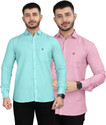 REJIO Men Solid Casual Light Green Pink