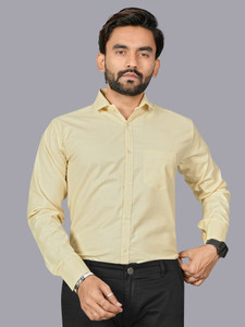 REJIO Men Solid Casual Yellow Shirt