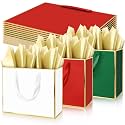 ReliThick 12 Pack Paper Gift Bag with Handles &amp; Tissue, White,Red,Green