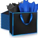 ReliThick 12 Pack Paper Gift Bag with Handles &amp; Tissue, Black, Blue