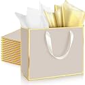 ReliThick 12 Pack Paper Gift Bag with Handles &amp; Tissue, Champagne, Gold