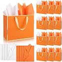 ReliThick 12 Pack Paper Gift Bag with Handles &amp; Tissue, Orange, Gold