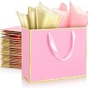 ReliThick 12 Pack Paper Gift Bag with Handles &amp; Tissue, Pink, Gold